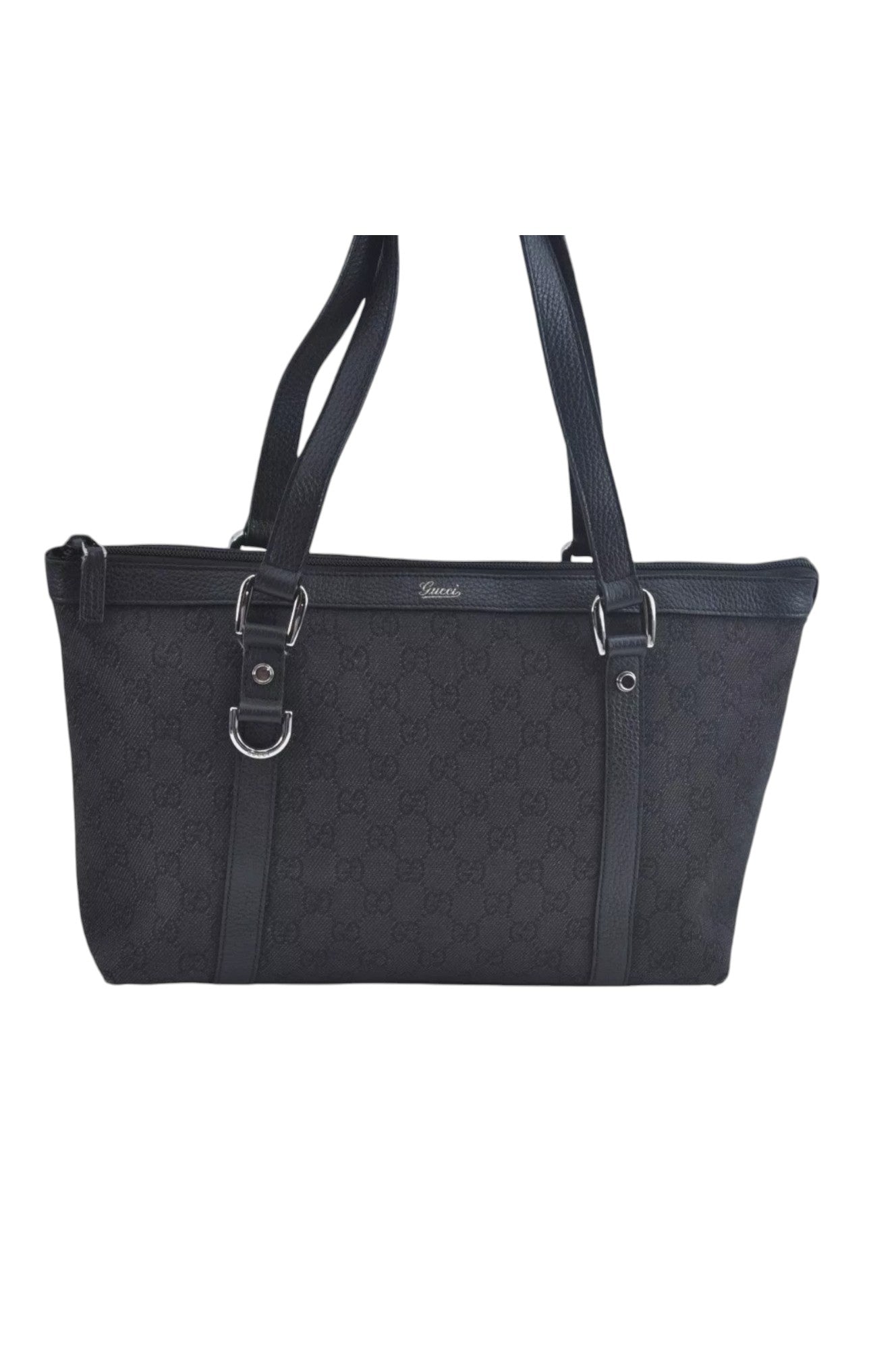 GUCCI Abbey Shoulder Tote Bag GG Canvas Leather 268640 Black L0797