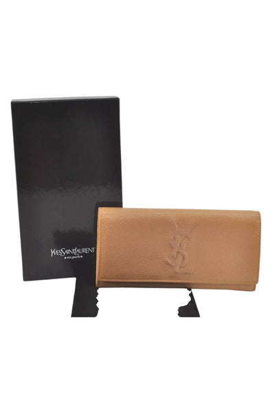 YVES SAINT LAURENT Long Wallet Purse Enamel 271149 Beige Box 8811K