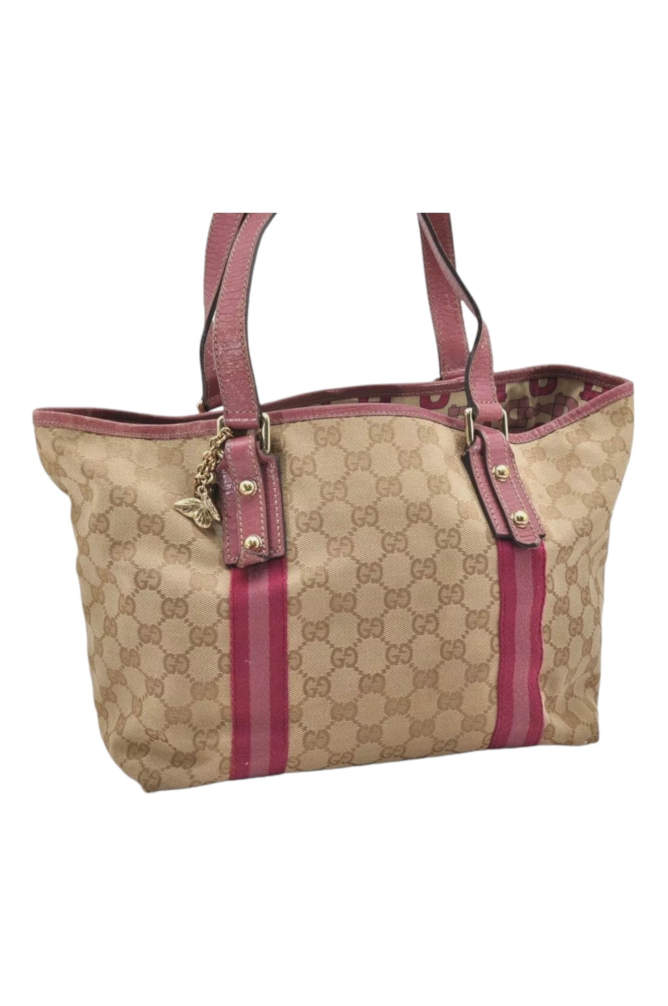 GUCCI Sherry Line Shoulder Tote Bag GG Canvas Leather Beige 7192K