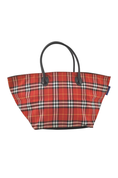 Burberry BLUE LABEL Check Shoulder Tote Bag Nylon Leather Red 9373K