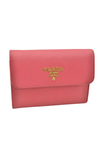 PRADA Vintage Saffiano Multic Leather Trifold Wallet Purse Pink 8195K