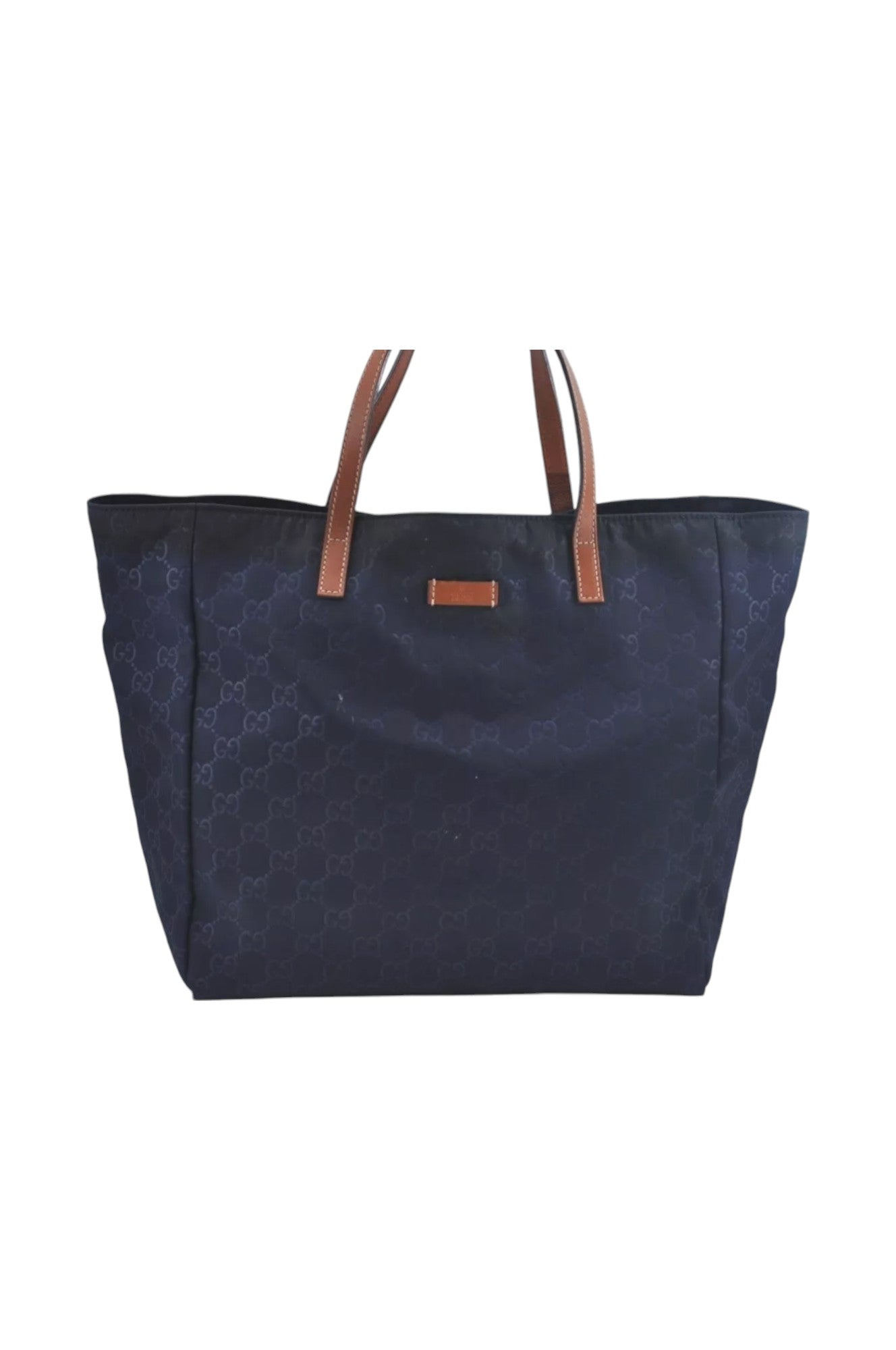 GUCCI Vintage Hand Tote Bag GG Nylon Leather Navy Blue L0937