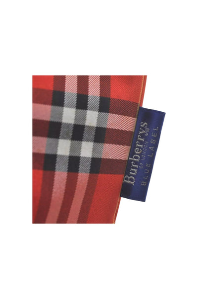 Burberry BLUE LABEL Check Shoulder Tote Bag Nylon Leather Red 9373K