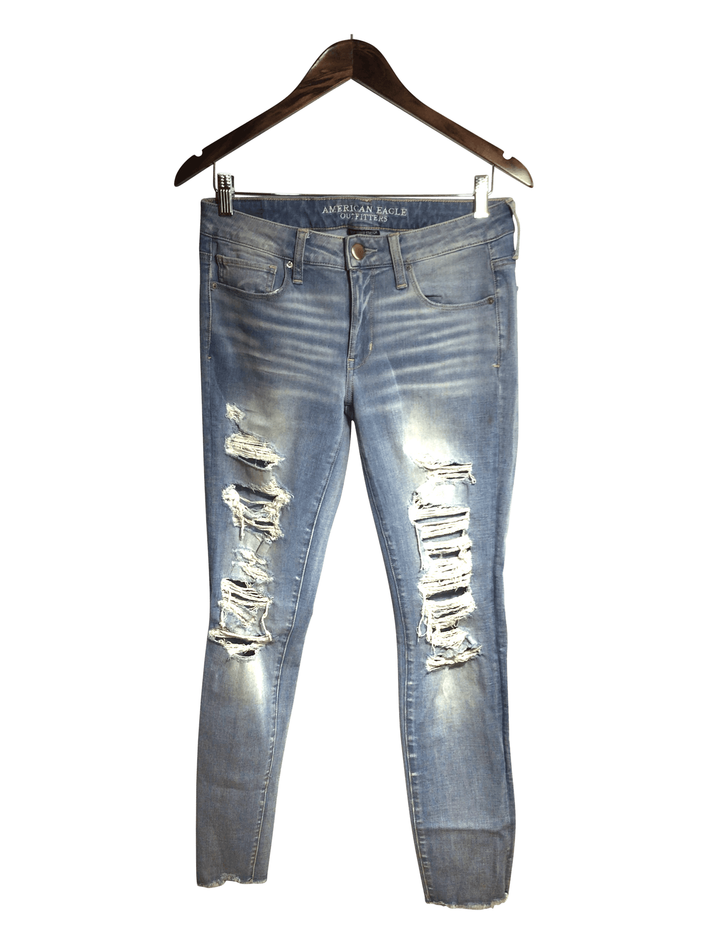 AMERICAN EAGLE Women Straight-Legged Jeans Regular fit in Blue - Size 8 | 14.9 $ KOOP