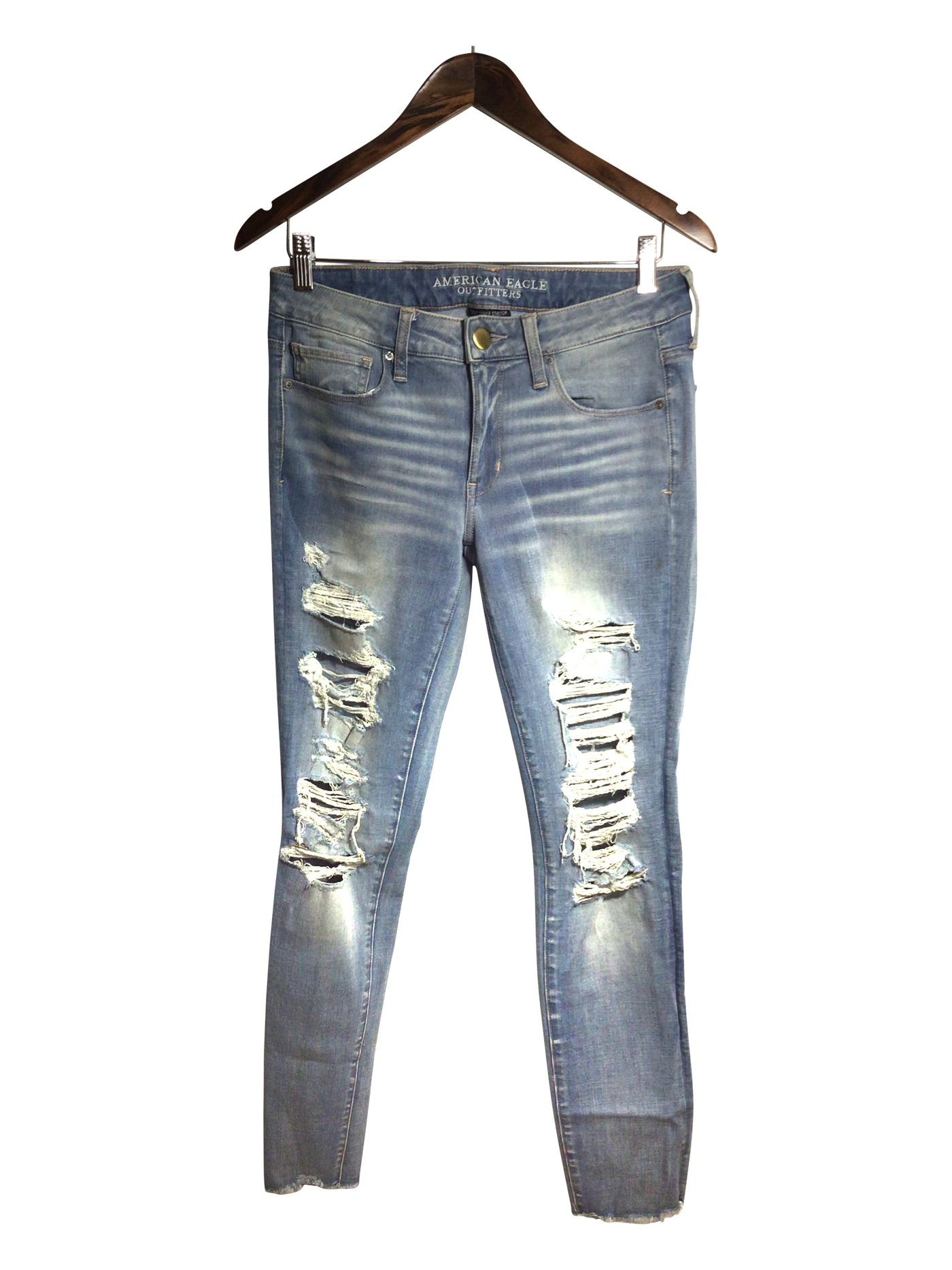 AMERICAN EAGLE Women Straight-Legged Jeans Regular fit in Blue - Size 8 | 14.9 $ KOOP