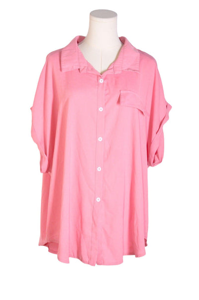 SHEIN Women Button Down Tops Regular fit in Pink - Size 4XL | 9.99 $ KOOP