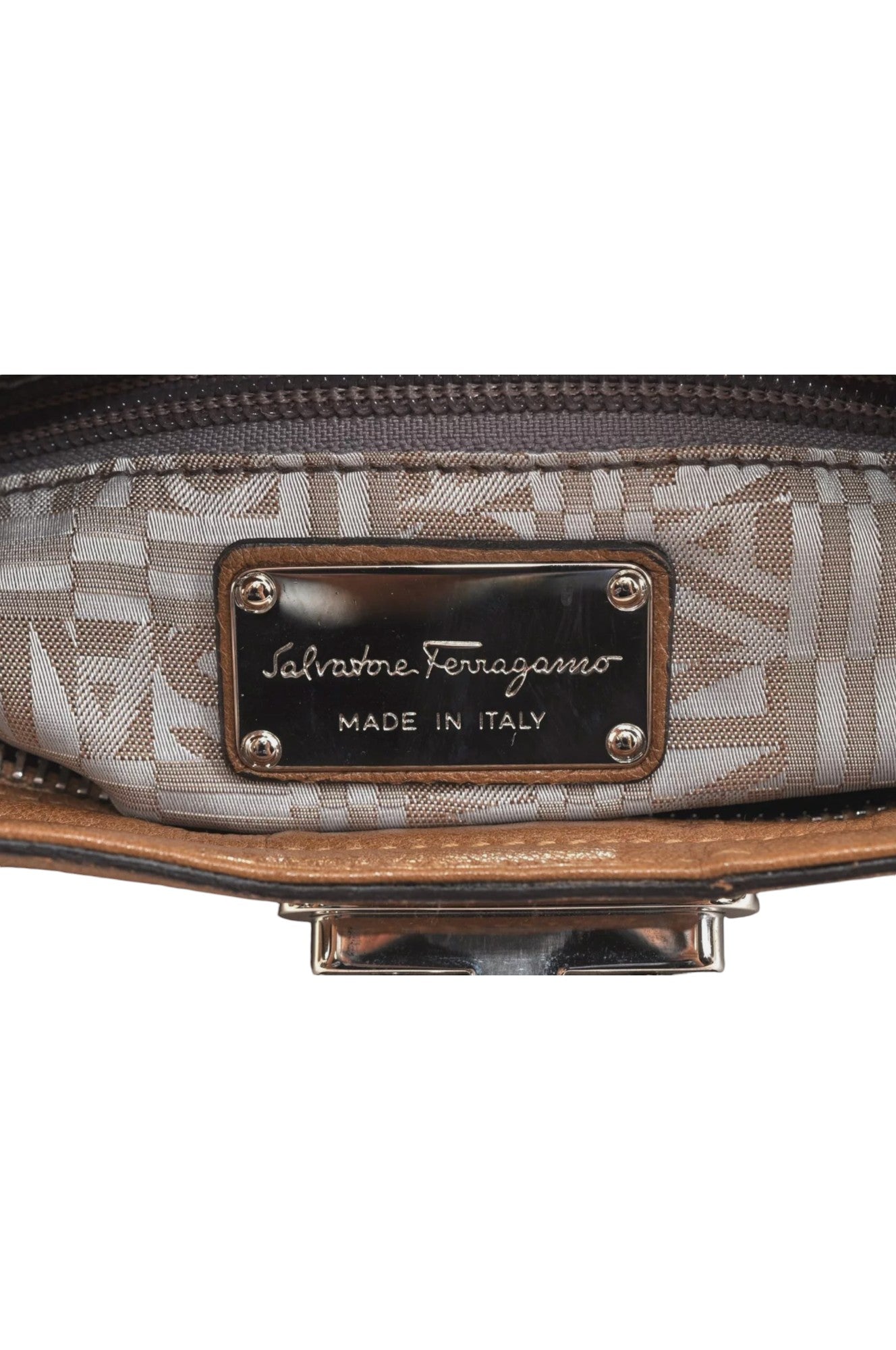 Salvatore Ferragamo Gancini Leather Shoulder Hand Bag Brown 7570K