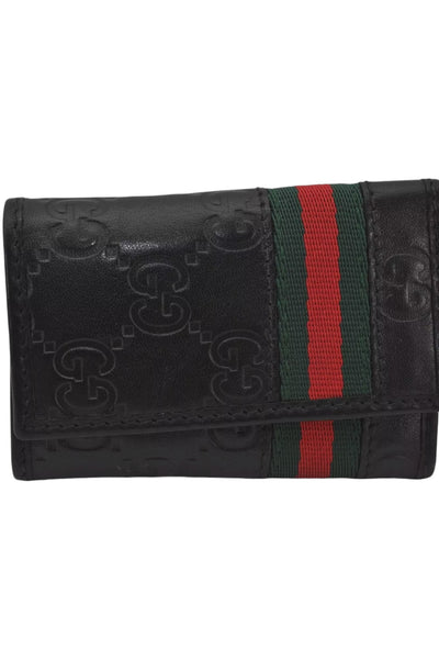 GUCCI Web Sherry Line Guccissima 6 Hooks Key Case GG Leather Black 7855K