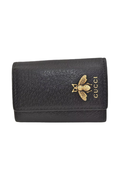 GUCCI Animalier Bee 6 Six Hooks Key Case Leather 523683 Black 8167K