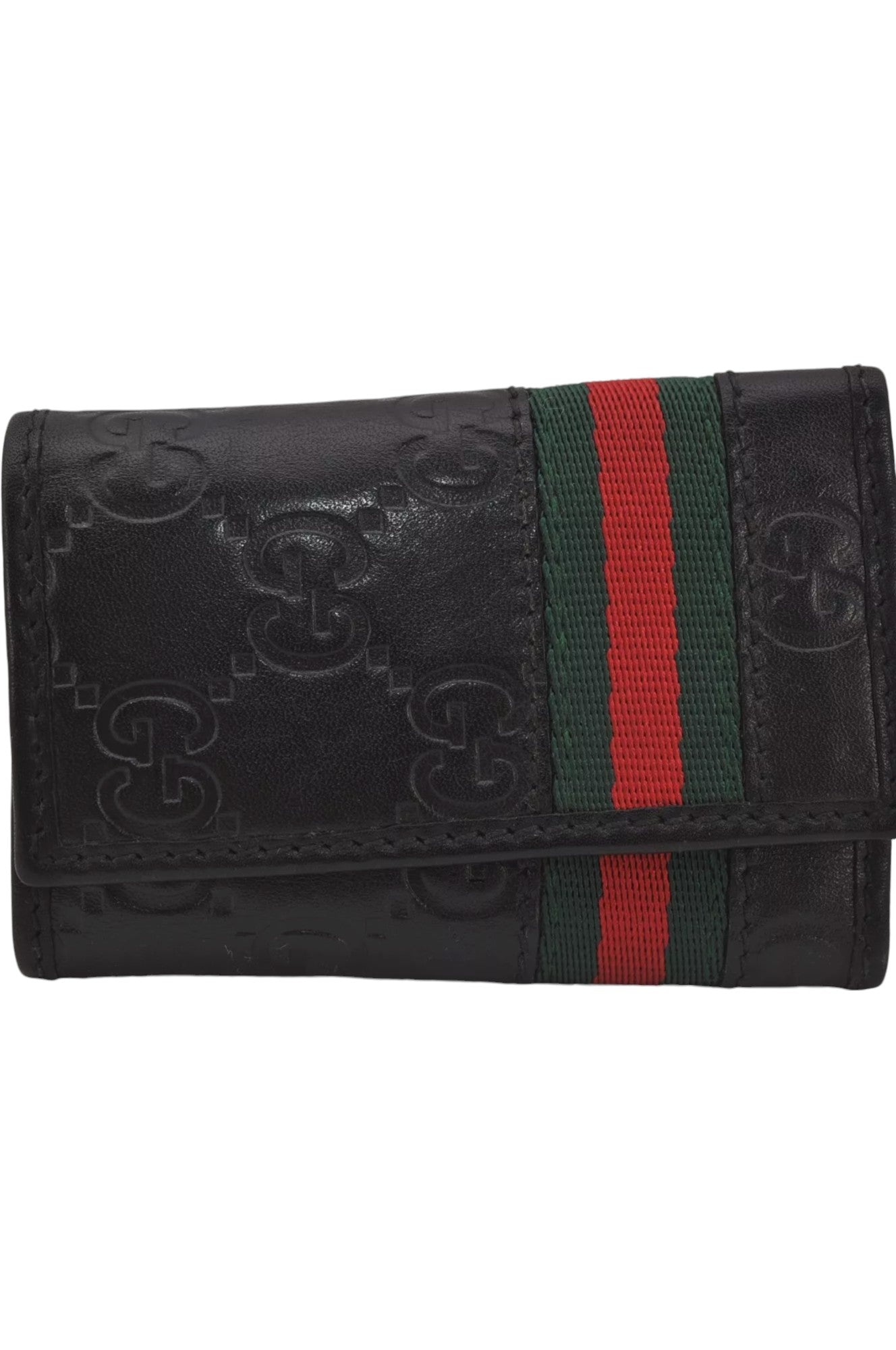 GUCCI Web Sherry Line Guccissima 6 Hooks Key Case GG Leather Black 7855K