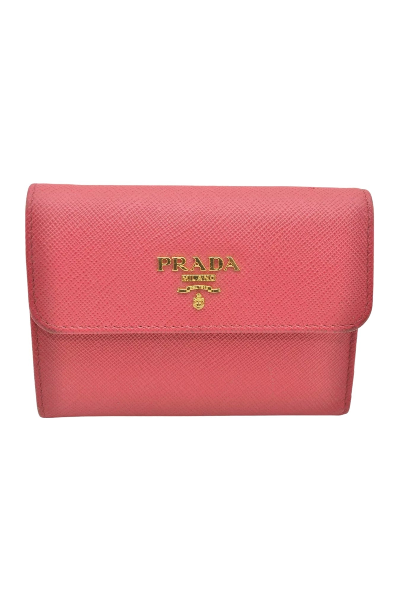 PRADA Vintage Saffiano Multic Leather Trifold Wallet Purse Pink 8195K