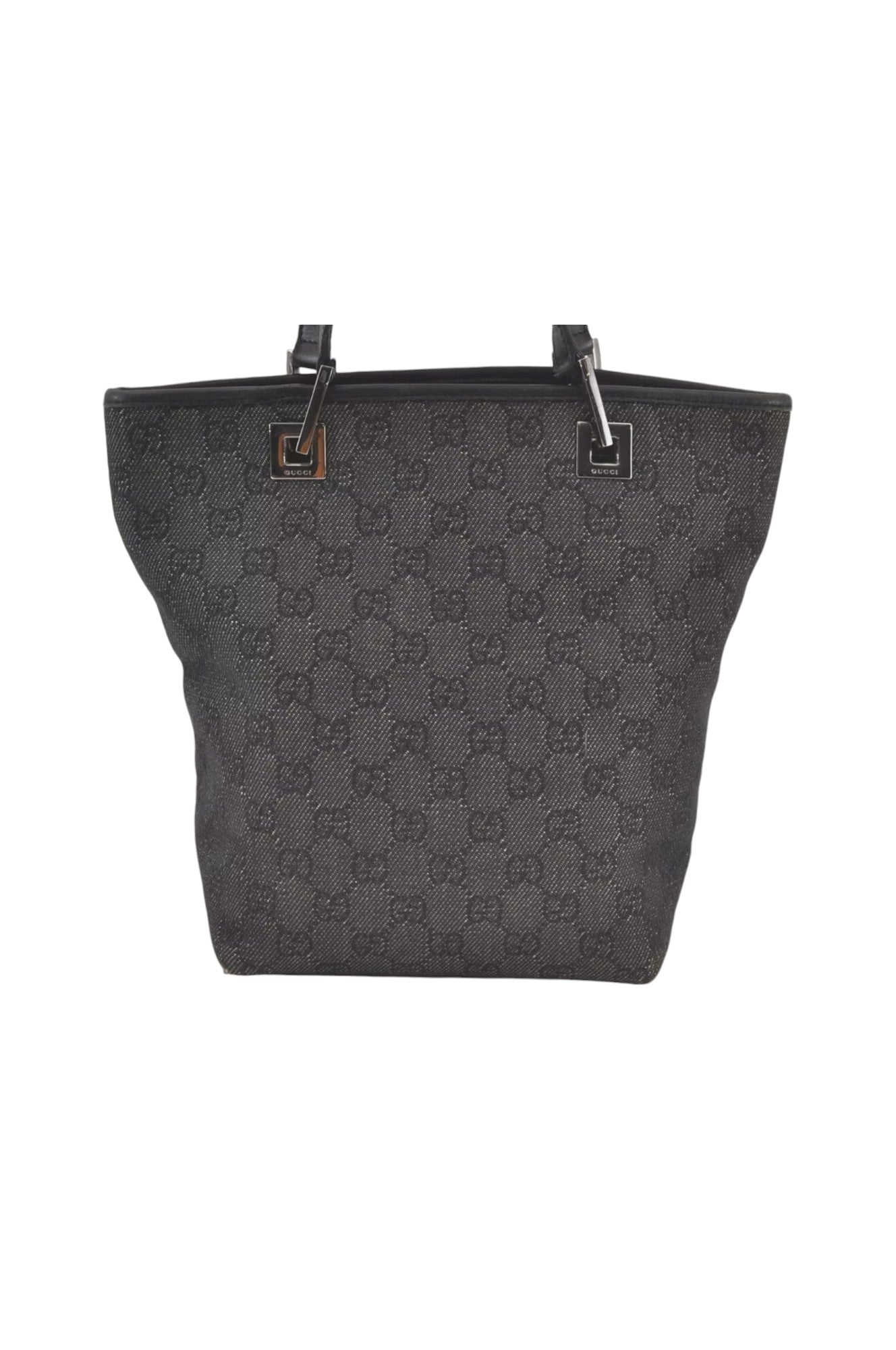 GUCCI Vintage Shoulder Tote Bag GG Canvas Leather 31244 Black 7900K