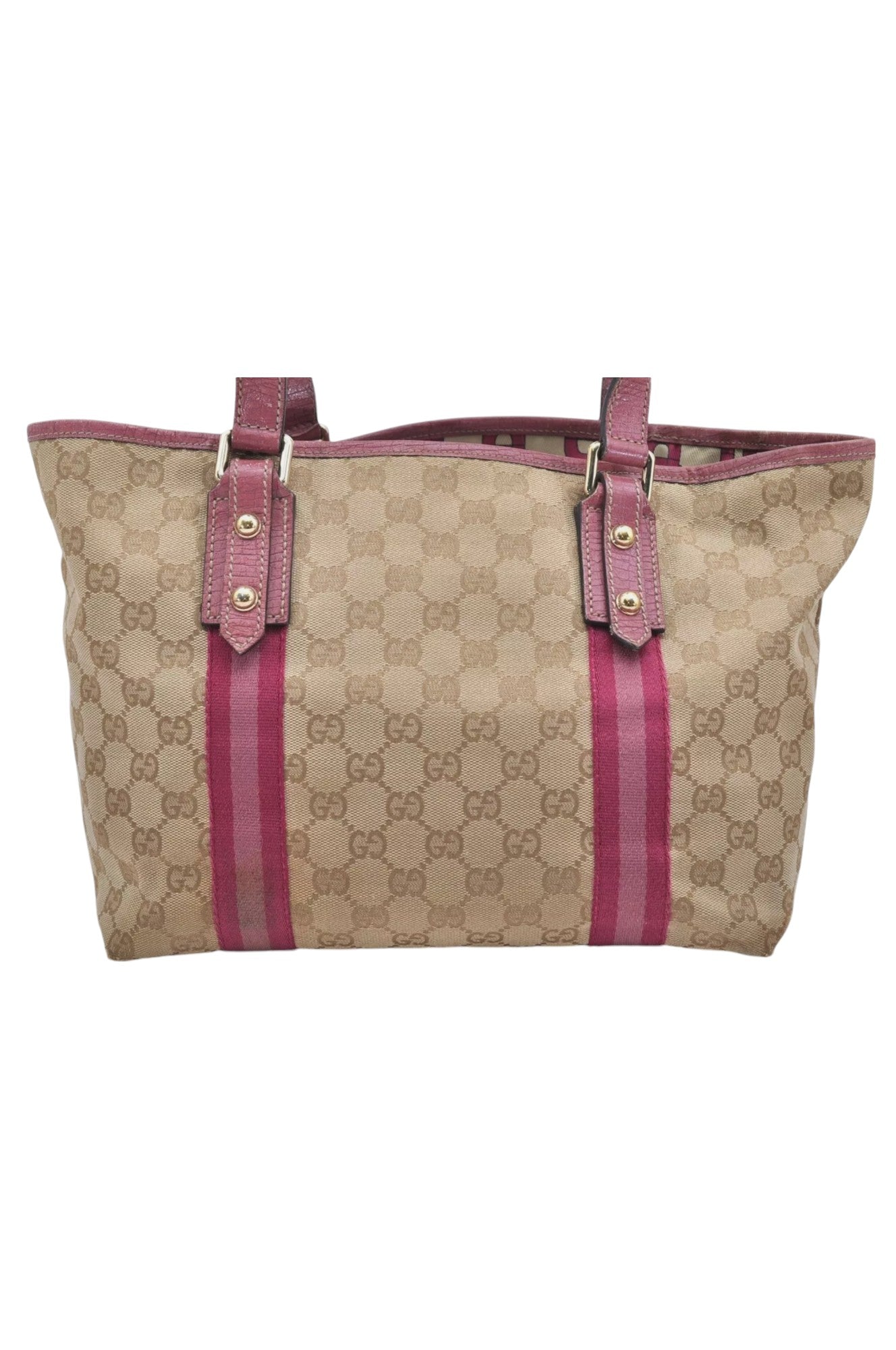 GUCCI Sherry Line Shoulder Tote Bag GG Canvas Leather Beige 7192K