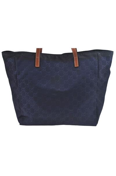 GUCCI Vintage Hand Tote Bag GG Nylon Leather Navy Blue L0937