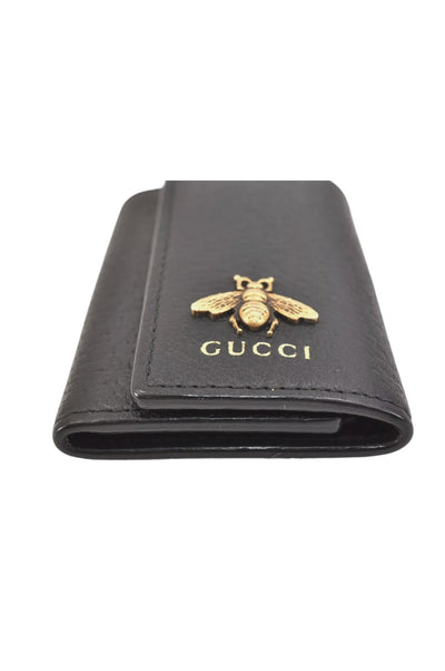 GUCCI Animalier Bee 6 Six Hooks Key Case Leather 523683 Black 8167K