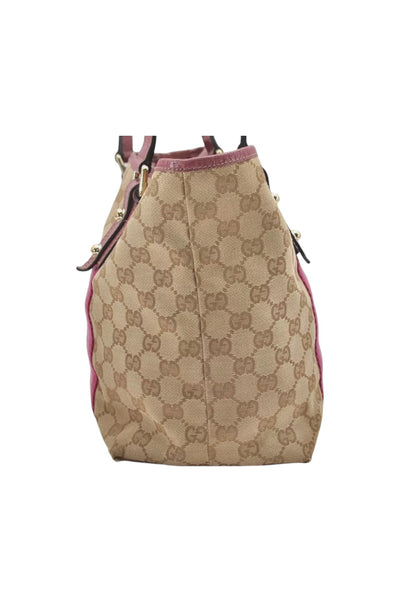 GUCCI Sherry Line Shoulder Tote Bag GG Canvas Leather Beige 7192K