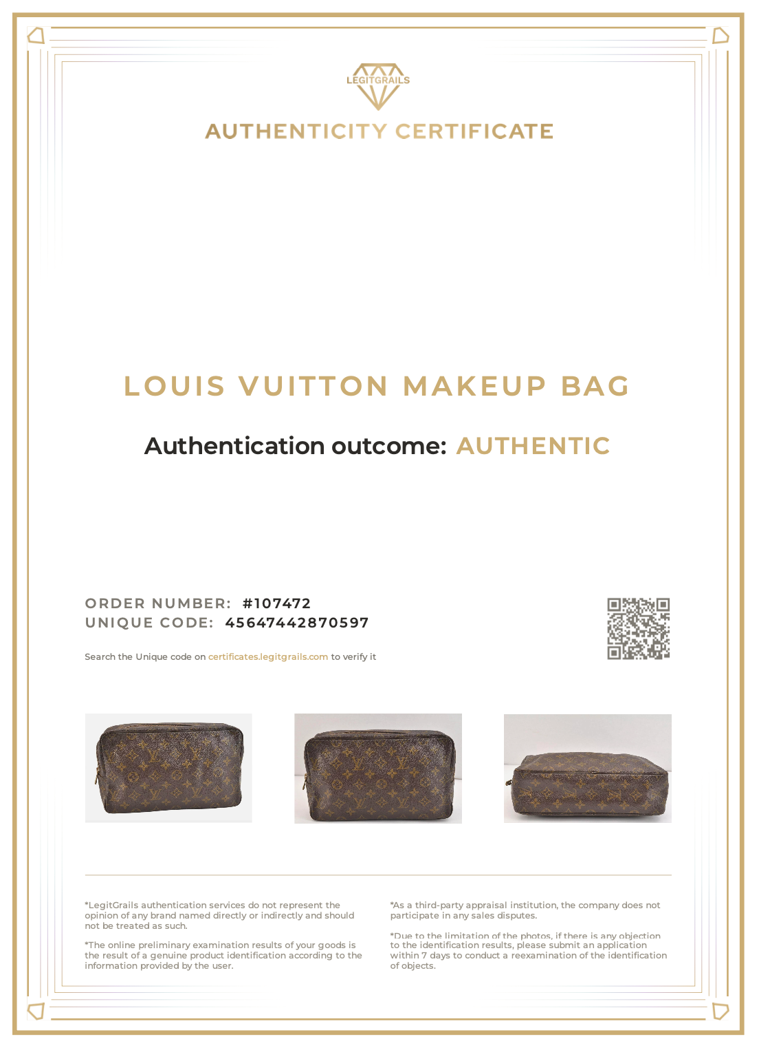 Louis Vuitton Monogram Trousse Toilette 28 Pochette M47522 LV 6922K